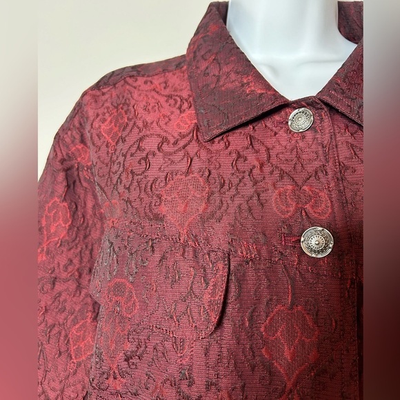 J Jill Vintage Wool Blend Brocade Damask Textured Burgundy Collar Jacket Large - Picture 3 of 13